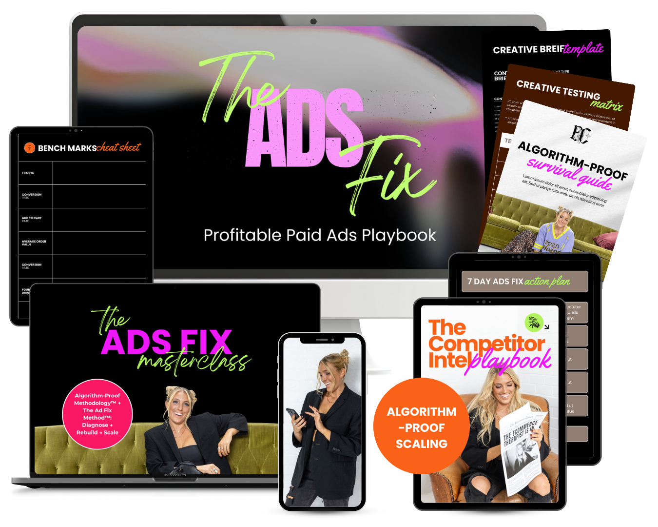 The Ads Fix: masterclass, cheat sheets, templates and bonuses across laptop, tablet and phone